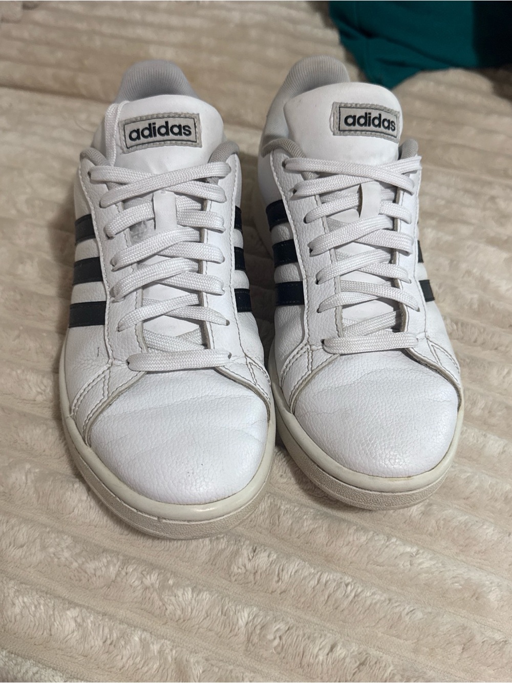 adidas White Leather Sneakers with Black Stripes
